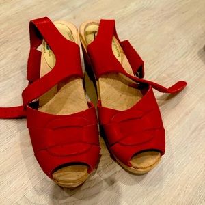 Lotta’s Red Peek-Toe Clogs